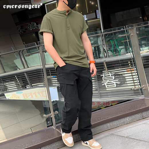 Emerson Rock Bird POLO shirt men's cool antibacterial and sweat-wicking outdoor commuting T-shirt collarless business casual henley shirt RG green S 80Jin Jin equals 0.5kg -135Jin Jin equals 0.5kg