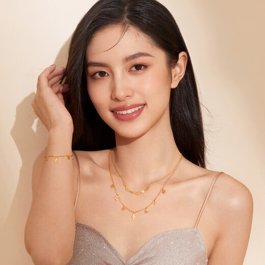 Liufu -Schmuckfußgold -Inspirationserie Happy Miaoqu Gold Halskette Set Kettengeschenk GJG0031DS 3.51G (einschließlich Arbeitskosten 695 Yuan)