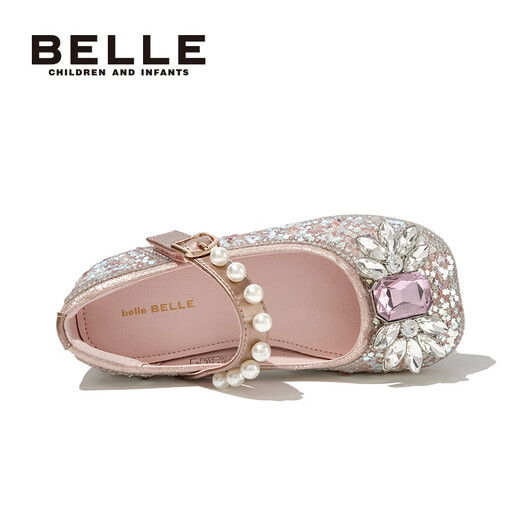 Belle Belle Children's Shoes Girls Toddler Leather Shoes Spring and Autumn Elsa Princess Shoes Girls Baby Crystal Shoes Starlight Pink 27
