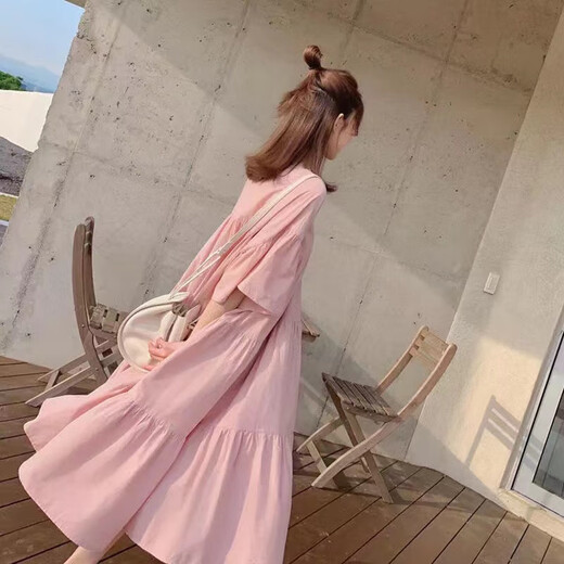 绫庭鹰孕妇装夏装夏天长裙子韩版欧美风夏季辣妈时尚孕妇装连衣裙女 粉色 L