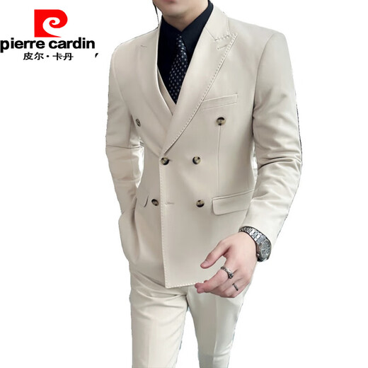 Pierre Cardin suit men's formal suit wedding slim British style business casual double-breasted men's suit jacket new product dark green suit + pants 5XL