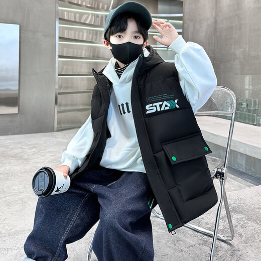 KATULANMAO Children's Clothing Boys' Vests Autumn and Winter 2023 New Children's Vest Boys Middle and Large Children Winter Down Cotton Waistcoat Outer Wear 8821 Black 150cm