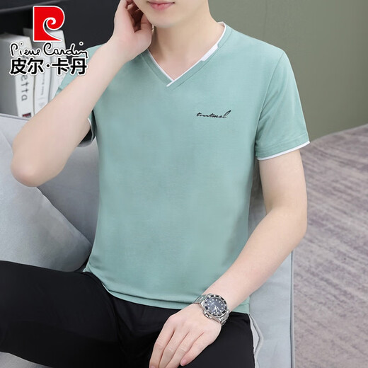 Pierre Cardin 2024 Neuer Sommer V-Ausschnitt Männer kurzärmelig T-Shirt Solid Color Casual Trendy und vielseitige Männer halbärmelte Top Qy693 Dark Grey M [Empfohlen 100-115jin [Jin gleich 0,5 kg]]]