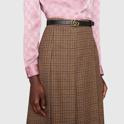 GUCCI古驰GG Marmont系列窄版腰带2厘米宽 黑色 80cm