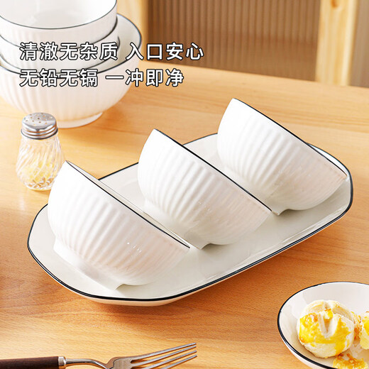 Kagawaya bowls, plates and tableware set, 6-head underglaze colored bowls and dishes set for one person, vertical black lines