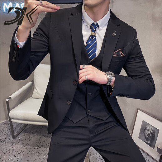 DK brand men's suit suit men's autumn business casual suit trend slim British style fashion three-piece suit light gray suit + trousers M