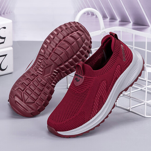 Zuli Jianai Daddy Old Man Shoes for Women Summer Old Beijing Cloth Shoes Soft Sole Anti-Slip Wide Breathable One-Piece Mom Shoes for Women 6605 Jujube Red Women's Style (Send Socks) Hot Sale 37