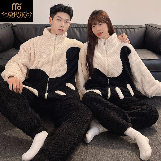 Modal couple pajamas winter coral velvet women's thickened large size flannel men's autumn and winter home clothes warm suit MJF-8959 female M