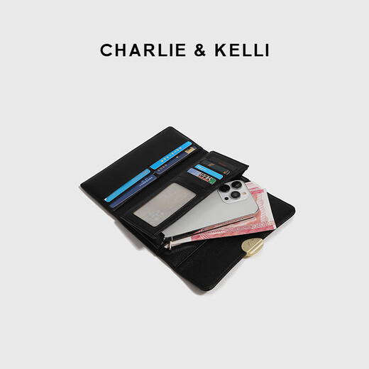 CHARLIE&KELLI brand CK light luxury bag women's bag 2025 new coin purse long simple multi-card slot clutch black Bakura Sufa brand gift bag