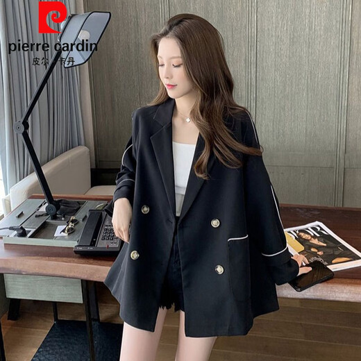 Pierre Cardin blazer women's loose 2025 spring and autumn new Korean style design contrasting topstitch casual suit top apricot XL