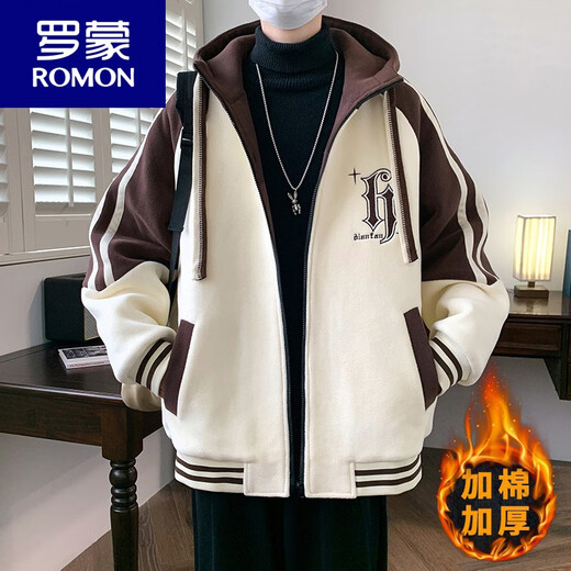 ROMON (ROMON) 13-year-old junior and high school student coat thickened cotton coat 12-year-old 15-year-old boys handsome autumn and winter clothing 14-year-old children's baseball uniform jacket 434 rice white (cotton) quality assurance thickened XL recommended 120-140 Jin Jin equals 0.5 kg