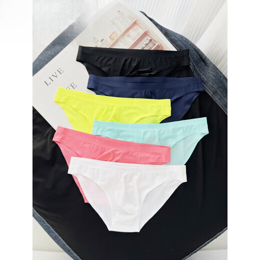 
Modal men's briefs for summer thin low waist solid color ice silk one-piece markless breathable underwear black + dark blue 2XL