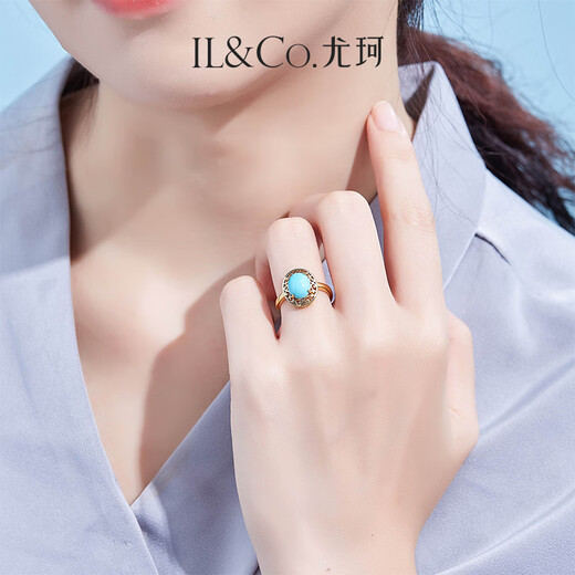 IL&CO Youke Natural Turquoise Ring Women's Light Luxury S925 Silver Open Ring Women's Ring Birthday Gift for Girlfriend and Wife S925 Silver Princess Diana Turquoise Open Ring