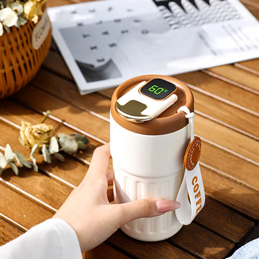 Bertha Denton High-End-Kaffeetasse Smart Thermos Cup 316 Edelstahl-Wasserbecher-Druck Custom Gift Box Geschenk Nebel weiß Blau [Thema Blue Geschenkbox] 450 ml