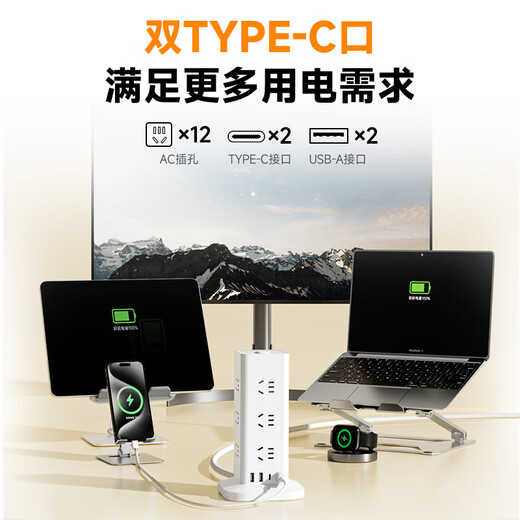 Tingsheng enchufe vertical/regleta de enchufes/regleta de enchufes/placa de enchufe/tablero de terminales/tablero de línea de tracción/control maestro 1,8 metros protección contra sobrecarga Conector de CA de 12 bits 2USB-A+2TYPE-C