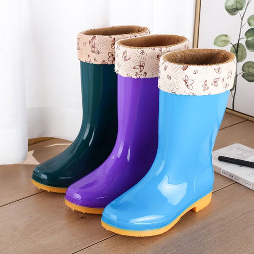 Qisiman Nouveau tube moyen Plus Velvet Boots de pluie Bottes de pluie Chaussures imperméables Chaussures en caoutchouc Overshoes Bottes d'eau Fomes Fashion Adulte Adulte Anti-Slip Bottes de pluie du tube Sky Bleu Mid-tube [Velvet gratuit] 37