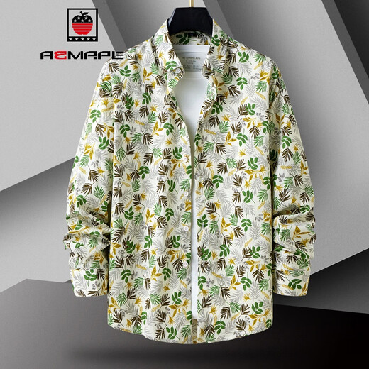 Aemape Herren Longärmedose Hemd Pure Cotton Frühlings- und Herbststil Trendy Casual Herbst Herbst Blumenhemd Jacke 1049 [Farbe 3] m (ca. 85 ~ 105jin [Jin gleich 0,5 kg] kann getragen werden)