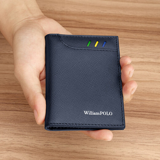 Williampolo Kaiser Paul Exquisite Small Card Bag für Männer mit echtem Leder -Führerschein für Führerschein Kartenschublade Vatertagsgeschenk für Papa Blue Cross Muster