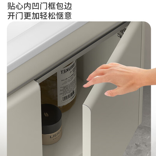 
Haisongda thickened stainless steel bathroom cabinet combination ceramic integrated widened basin small household wash basin bathroom wash basin cabinet milk color 12053cm main cabinet + beauty ordinary mirror cabinet free upgrade pull tap