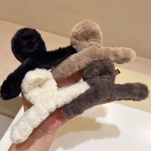 Lika Shi Hair Ball Hair Clip Back of Head Shark Clip Feminine Hair Clip Headwear Bangs Clip Hair Clip A02 Plush Dark Coffee (11CM)