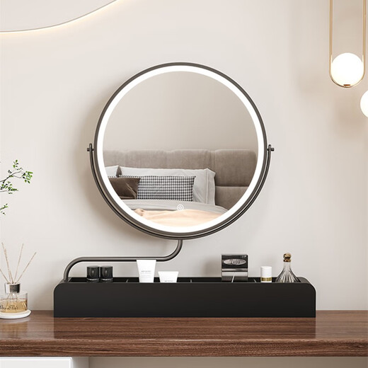 LED makeup mirror smart stretchable flip rotating with light desktop storage storage desktop makeup table mirror solid wood color plug-in + 3-color LED light