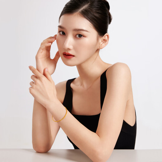 六福珠宝足金猫眼素圈黄金手镯实心镯子送礼 计价 L04TBGB0011 54mm-9.41克(含工费753元)