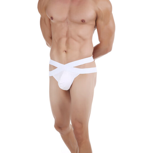 Long Night Men's Metal Ring Elastic Double Belt Thong U-convex Sexy Hollow Cotton Underwear M (See detailed description for details) Black