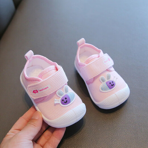 Conejo Big Text Baby Baby Shoes Baby Baby Sole Sole 0-1-2 años de primavera y zapato de verano hablan zapatos de tela para niños anti-deslizamiento Little Bee Pink Inner Longitud 12.5cm (6-12 meses recomendado)