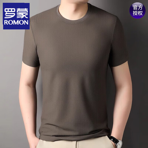
ROMON breathable mesh round neck short-sleeved T-shirt men's summer cool ice silk top casual solid color half-sleeved T-shirt 6188 gray-green XL 175 [recommended 140-155Jin [Jin equals 0.5 kg]]