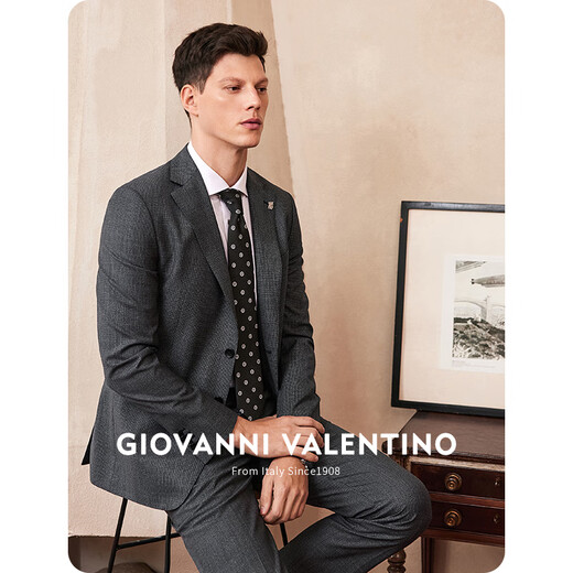 GIOVANNI VALENTINO wool crisp casual suit men's double slit business warm breathable blazer black gray 2X