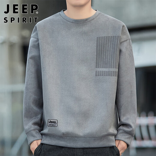 JEEP SPIRIT Jeep sweatshirt men's autumn and winter men's suede long-sleeved T-shirt men's casual loose trendy top clothes