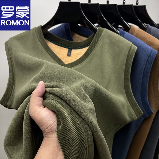 ROMON Polar Fleece V-Ausschnitt Weste Herren Herbst und Winter Papas Kleidung Samt verdickte ärmellose Weste Herren Weste Bottoming Fleece Jacke Karamell Samt XL 175