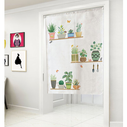 Diyin -Tür Vorhang Stoff Trennzeichen Vorhangschlafzimmer Badezimmer ohne Stanzvorhänge, frische grüne Pflanzen 85*150 cm