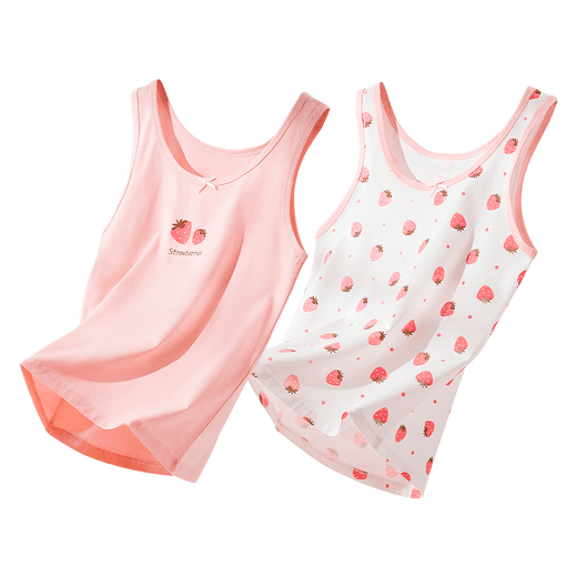 Nanjiren Children's Vest Girls Class A Cotton Summer Printed Sleeveless Vest Baby Tops 2-Pack Small Strawberry 130