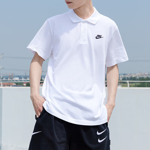 Nike T-Shirt Kurzärärmelte Herren Sommer Neuer Klassiker Lapel Polo-Hemd Fitness Sportswear atmungsaktives lässiges Top FN3895-100 White S