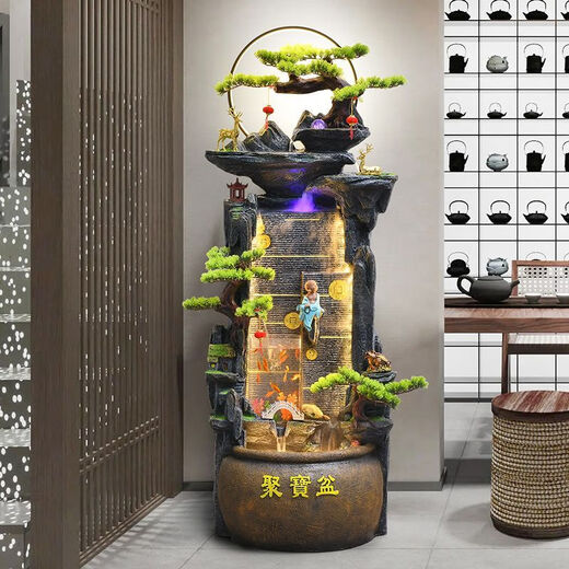Nuevo piso a gran escala de estilo chino Rockery Flowing Fuente Adornos Sala de estar Feng Shui Circulación de agua Decoración de paisajes de agua 9929 Pequeña altura 110 cm