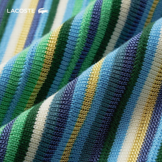 LACOSTE French Crocodile Women's 24-year summer new short-sleeved contrasting striped fashionable knitted POLO shirt AF7027 iri/green striped color block 34 /155