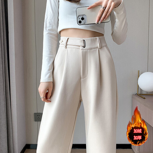 
Fashimu 2024 Autumn and Winter velvet thickened woolen wide-leg pants for small straight-leg mopping high-waist casual pants for women 6636 Coffee-colored velvet length M Recommended 103-109Jin[Jin equals 0.5 kg]