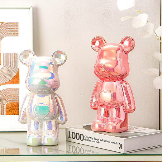 Internet celebrity violent bear cartoon TV wine cabinet living room decoration light luxury high-end ceramic children's piggy bank birthday gift golden care bear-28cm