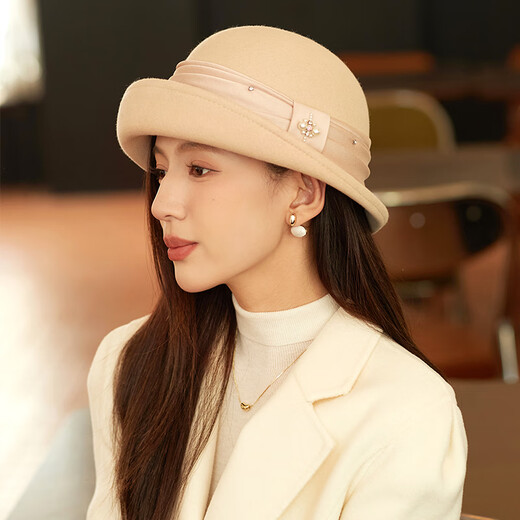 Xiangxue Yuxiu high-end French wool hat for women autumn and winter 2025 new elegant versatile felt hat Hepburn style face-showing small hat for women camel M (56-58cm)