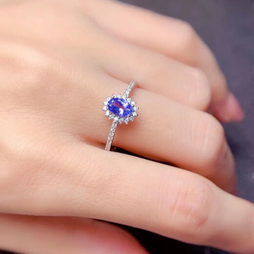 Fuwu natural tanzanite bare stone ring surface 925 silver inlaid ring live ring adjustable women's ring supports re-examination natural tanzanite