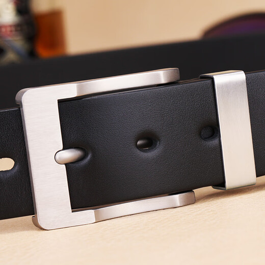 
VGXOUE titanium alloy belt men's genuine leather casual pin buckle layer cowhide belt men's simple middle-aged and young trouser belt trendy titanium buckle 9227 black (bandwidth 3.3cm) 100cm