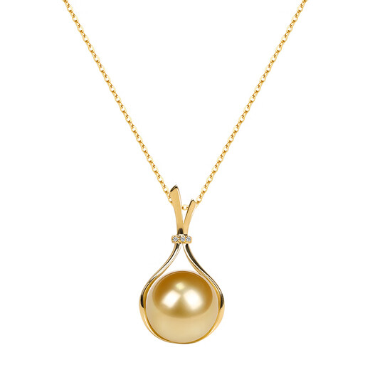 Jun Bu means natural color South Sea gold pearls, seawater pearls, 18k gold diamond lucky bag pendant necklace, 18k gold diamond/single pendant (excluding chain) 12-13mm