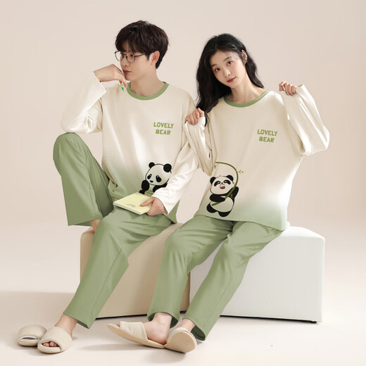 
Langsha couple pajamas one man and one woman autumn pure cotton long-sleeved head with chest pads for outdoor wear 2024 new style 9193 [with chest pads]+9194 Women M+ Men's L