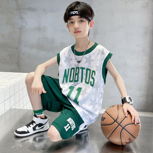 AN男童篮球服套装夏季薄款2025新款中大童运动夏装儿童装背心速干衣 12113蓝色 140 (身高130-140cm)