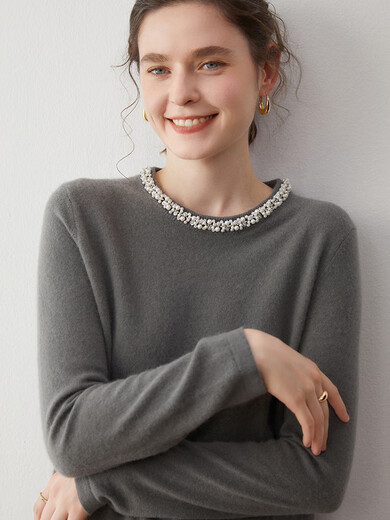 SENLIYA international light luxury high-end cashmere sweater luxury knitted decorative round neck cashmere sweater for women solid color cashmere sweater knitted classic black S