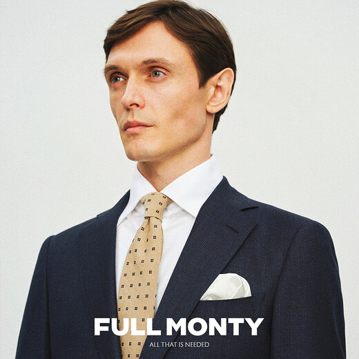 
FULL MONTY suit jacket men's wool navy blue checked suit groom wedding business slim formal suit Navy blue 3289 46