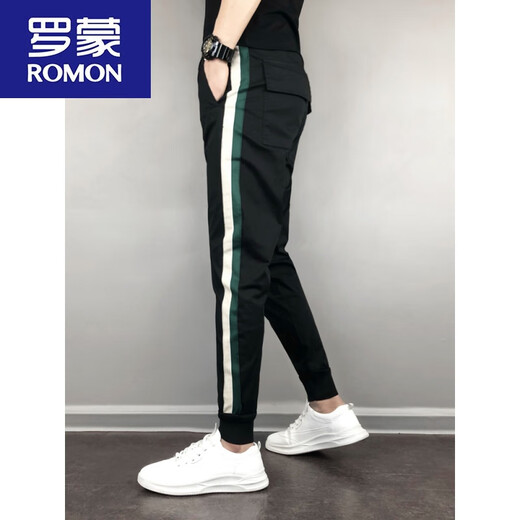 Romon (Romon) Frühlings- und Herbstkorean -Stil populär hübscher, schlanker Casual Hosen Sport. Hosen, kleine Hosen, Haremhosen, Internet -Promi -Hosen, Männer schwarz 30