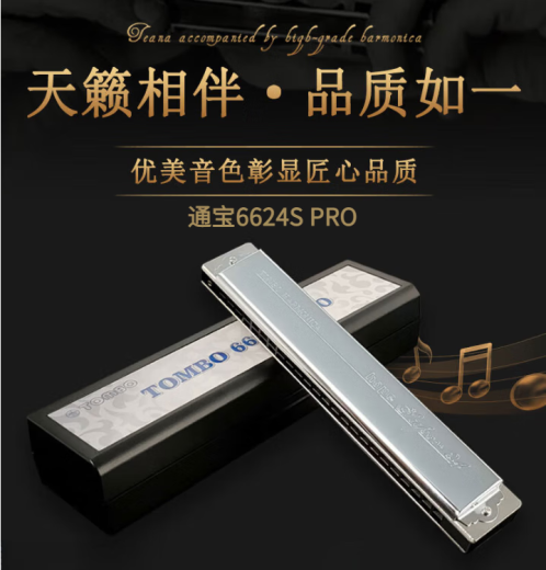通宝TOMBO新款6624S PRO 24孔复音口琴C调高级演奏款升级电镀座板 #C调【降D调】