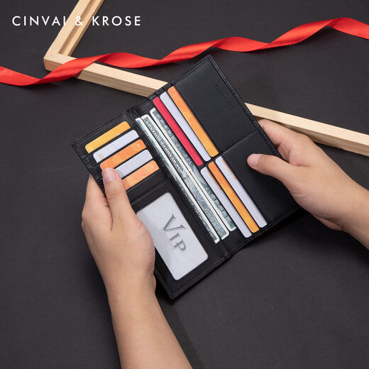 Cinvaikrose Site officiel Long Wallet Men's Head's Coseer CowHide Clatet Card Card Sac Changement portefeuille d'anniversaire chinois Gift de la Saint-Valentin CK Wallet - Black [Pratique pour le petit ami et le mari]